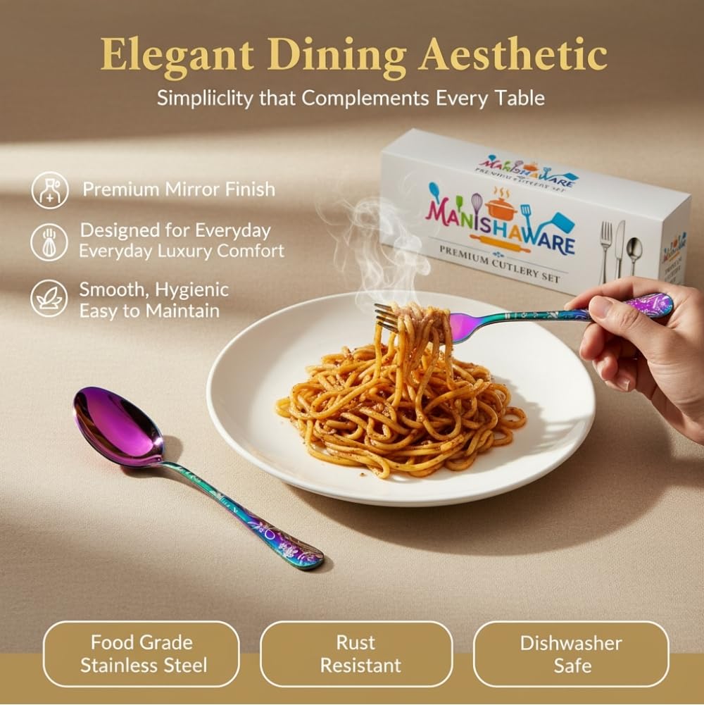 Rose Gold Floral Indian cutlery set, 24 Pcs family pack, a perfect wedding, housewarming, corporate and festival gift