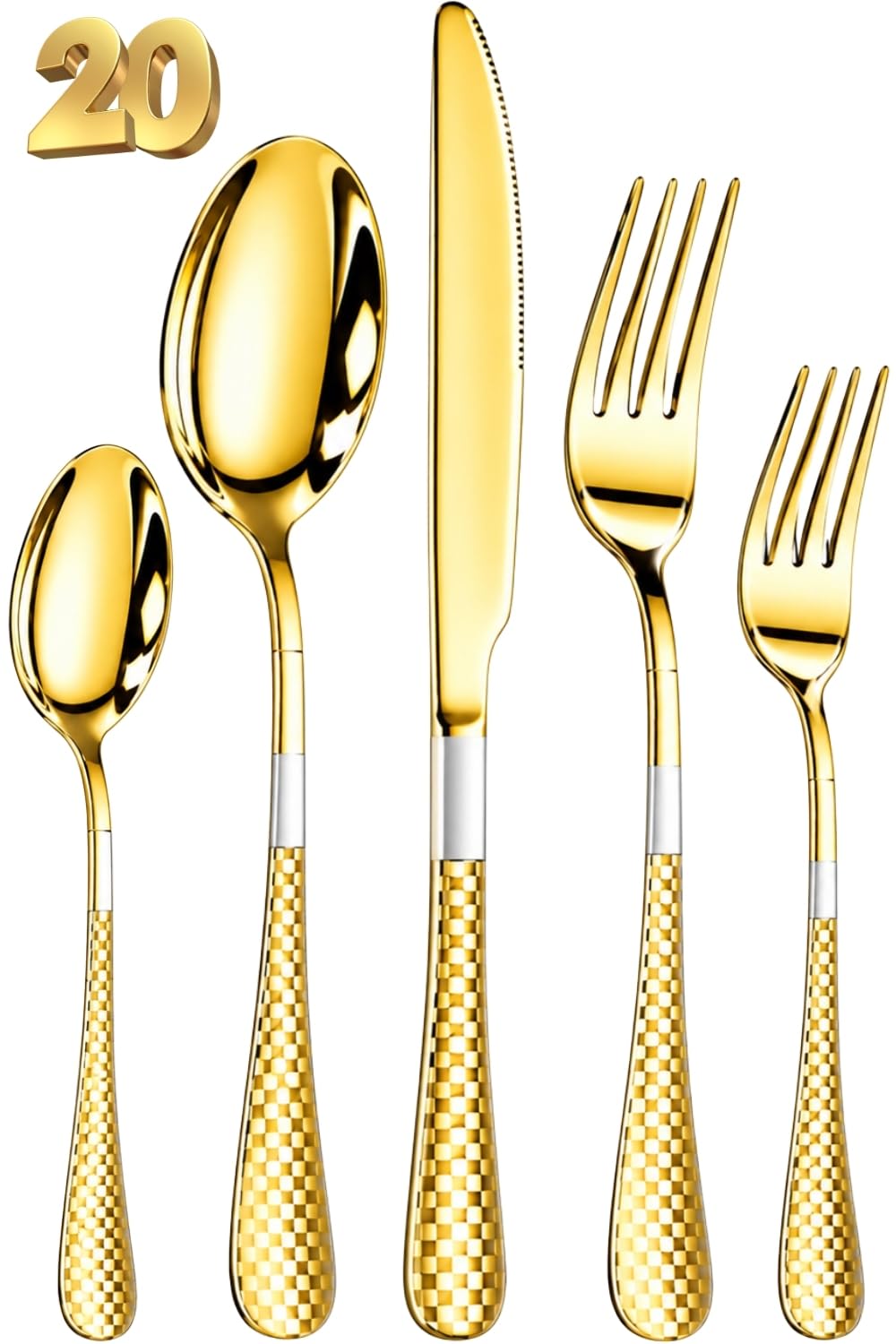 Manishaware Checkered Stainless Steel Cutlery Set for Dining Table, Dishwasher Safe Glossy Flatware (4 spoon set+4 forks set+4 Butter knife+4 Dessert Spoon+ 4 Fruit Fork)
