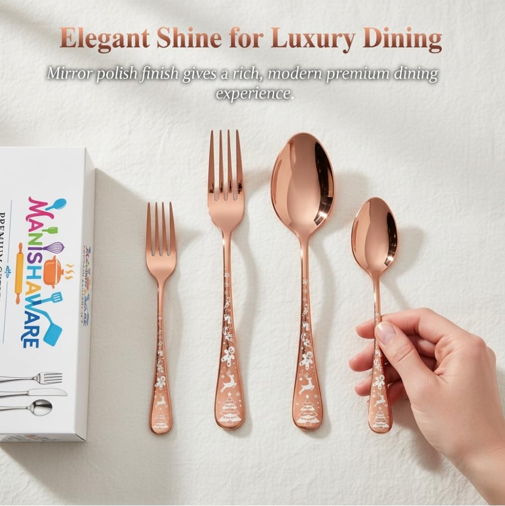 Manishaware Classic Stainless Steel Cutlery Set for Dining Table, Dishwasher Safe Glossy Flatware (Perfect Spoon Fork Set)