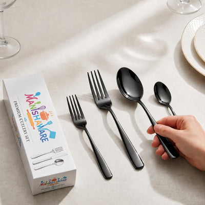 Black Essential Cutlery Set Mirror Design