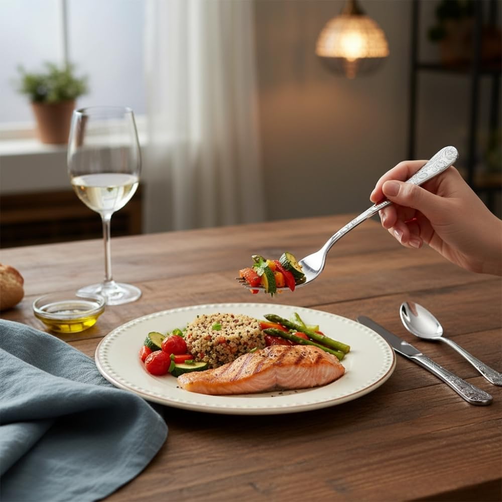 Manishaware Floral Stainless Dinner Steel Fork set for Kitchen or Dining Table