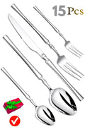 Manishaware Elegant Handle Silver 15 Pcs Heavy duty Stainless Steel Cutlery Set for Dining table (3 pcs spoon set+3 pcs forks set+3 pcs Butter knife+3 pcs Dessert Spoon+ 3 Pcs Fuit Fork for kitchen)