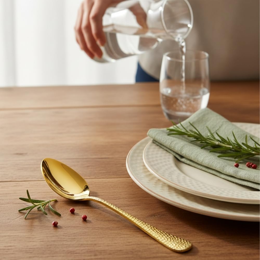 Manishaware Hammered Gold 24 Pcs Stainless Steel Cutlery Set