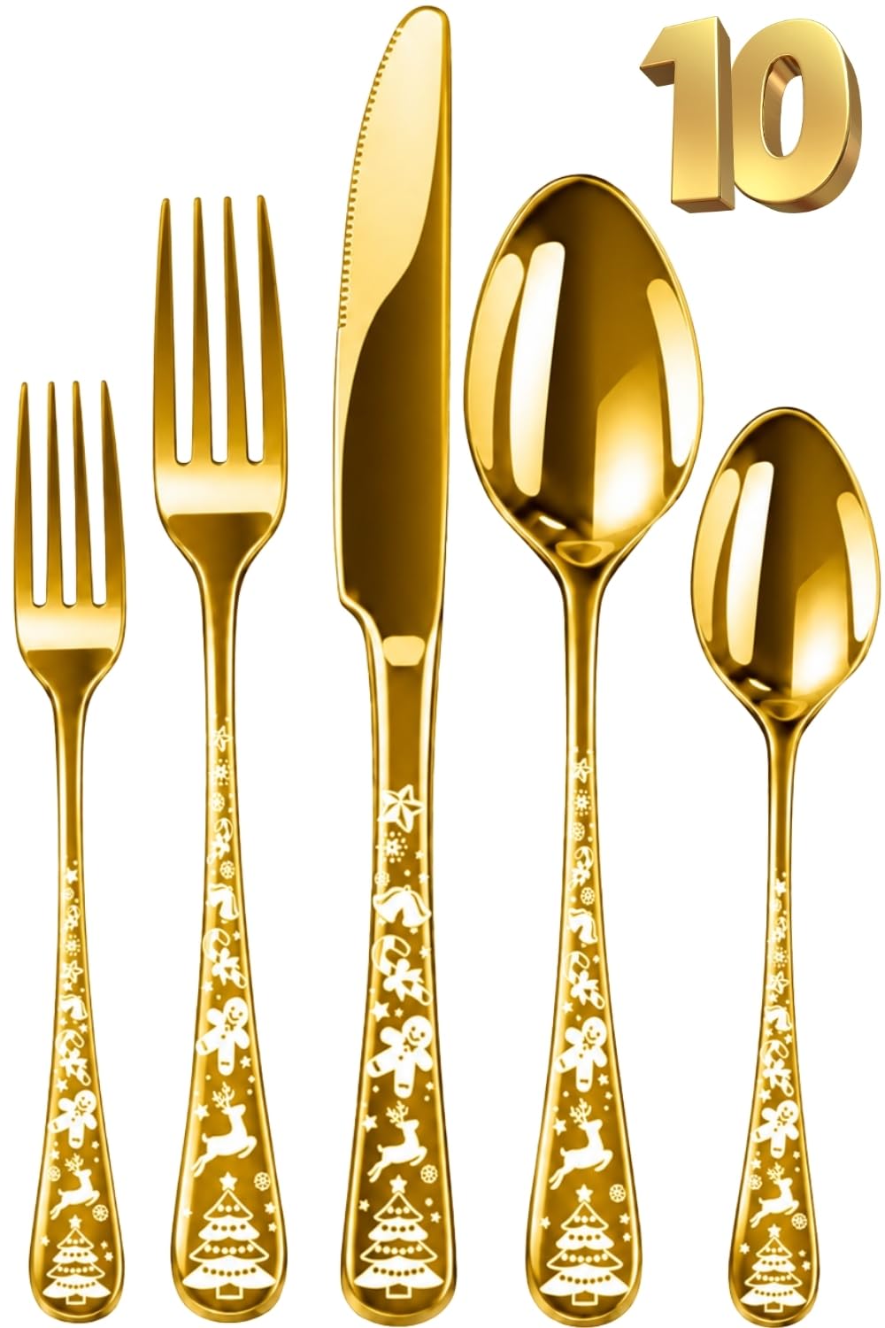 Manishaware Christmas Stainless Steel Cutlery Set for Dining Table, Dishwasher Safe Glossy Flatware (4 spoon set+4 forks set+4 Butter knife+4 Dessert Spoon+ 4 Fruit Fork)