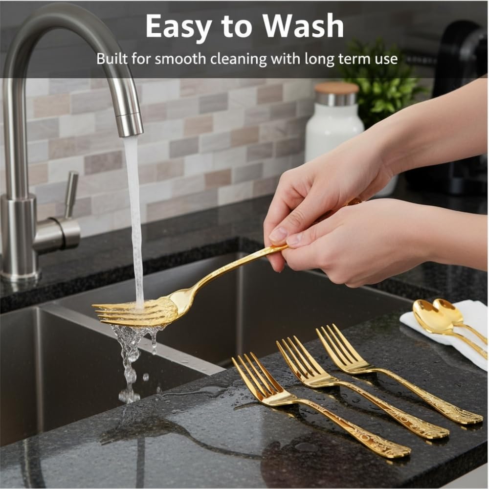 Manishaware Floral Stainless Dinner Steel Fork set for Kitchen or Dining Table