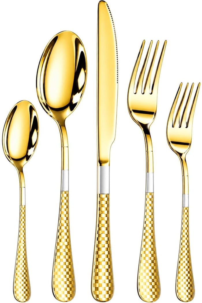 Gold Premium Cutlery Set Checker Design