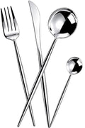 Manishaware Slim Handle Silver 8 Pcs Stainless Steel Cutlery Set for Dining Table, Dishwasher Safe Glossy Flatware (2 spoon set+2 forks set+2 Butter knife+2 Dessert Spoon)