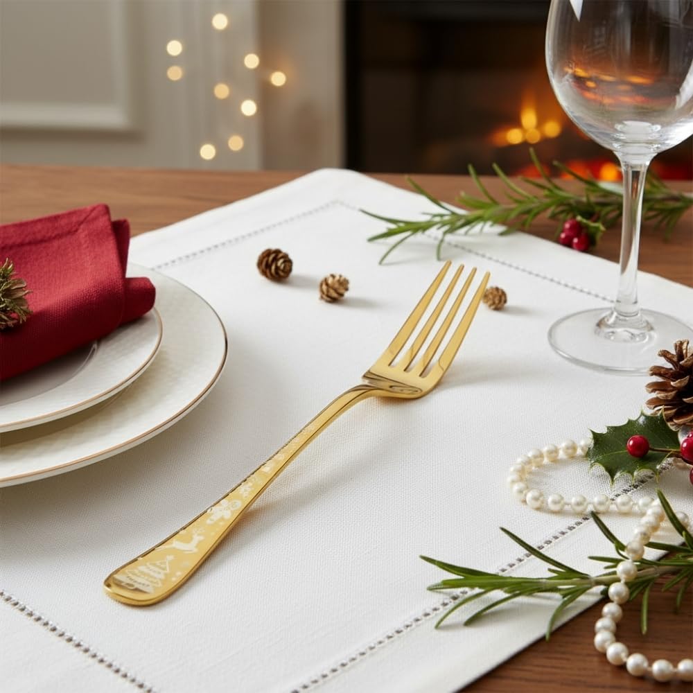 Gold Festive fork set, rust resistant stainless steel