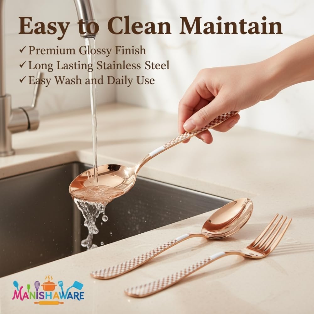 Manishaware Classic Stainless Steel Cutlery Set for Dining Table, Dishwasher Safe Glossy Flatware (Perfect Spoon Fork Set)