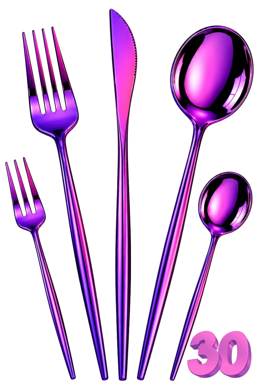 Manishaware Slim Handle Stainless Steel Cutlery Set for Dining Table, Dishwasher Safe Glossy Flatware (6 spoon set+6 forks set+6 Butter knife+6 Dessert Spoon+ 6 Fruit Fork)