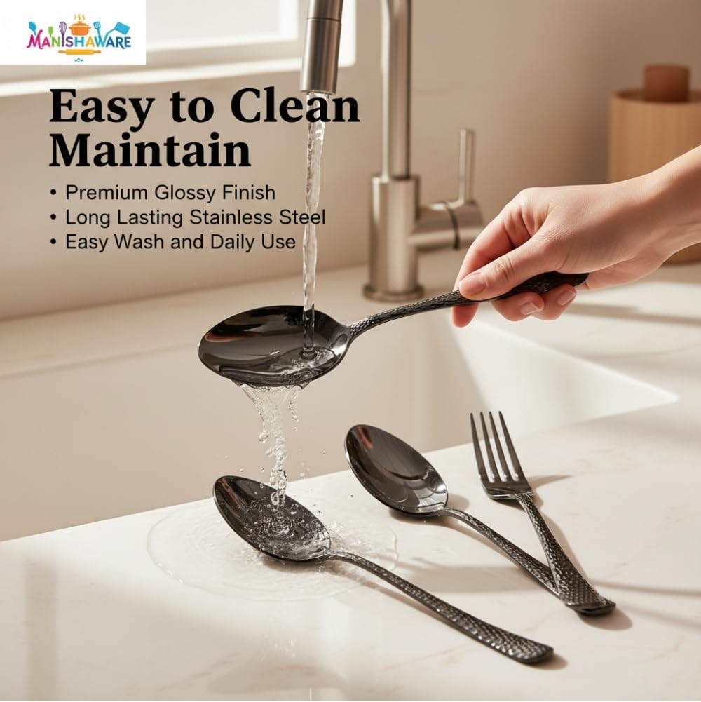 Manishaware Classic Stainless Steel Cutlery Set for Dining Table, Dishwasher Safe Glossy Flatware (Perfect Spoon Fork Set)