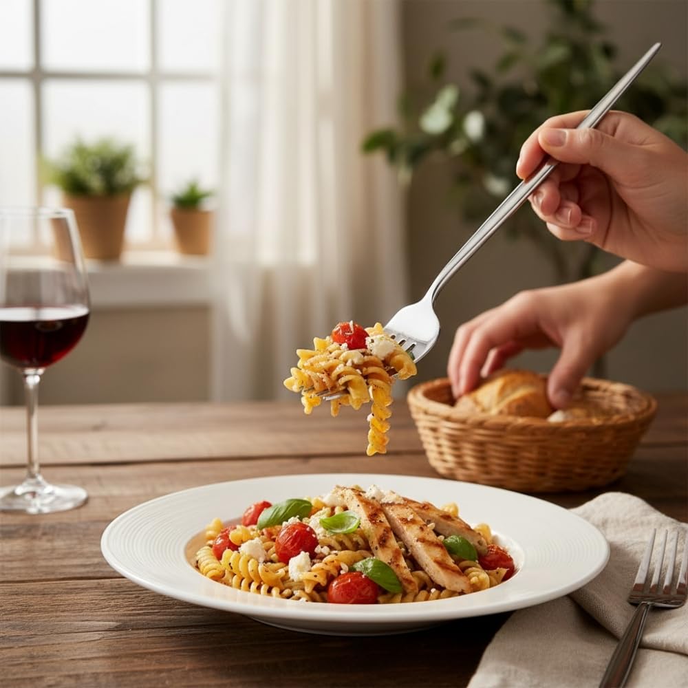 Manishaware Slim Handle Stainless Dinner Steel Fork set for Kitchen or Dining Table
