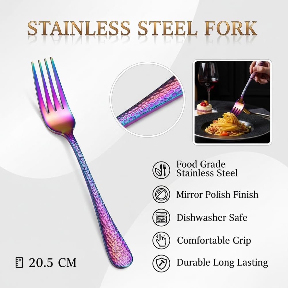 Manishaware Hammered Stainless Dinner Steel Fork set for Kitchen or Dining Table