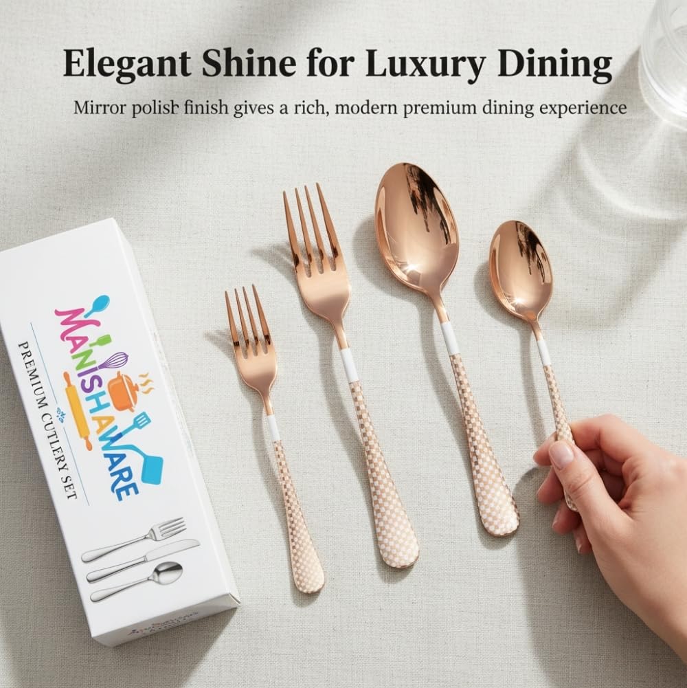 Manishaware Classic Rose Gold 12 Pcs Stainless Steel Cutlery Set for Dining Table, Dishwasher Safe Glossy Flatware