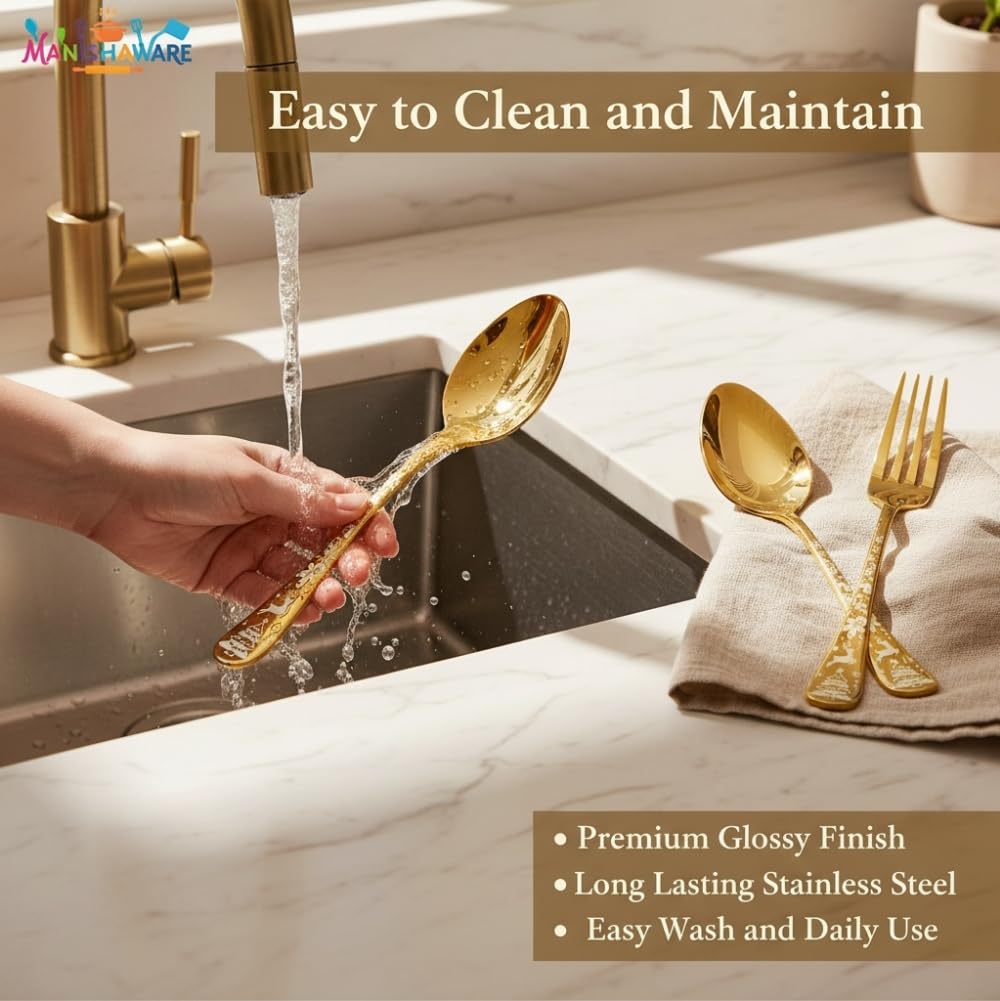 Manishaware Classic Stainless Steel Cutlery Set for Dining Table, Dishwasher Safe Glossy Flatware (Perfect Spoon Fork Set)