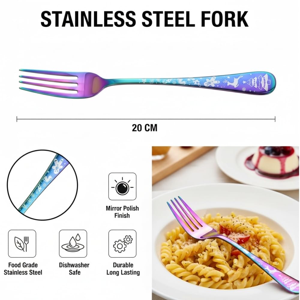 Manishaware Christmas Stainless Dinner Steel Fork set for Kitchen or Dining Table