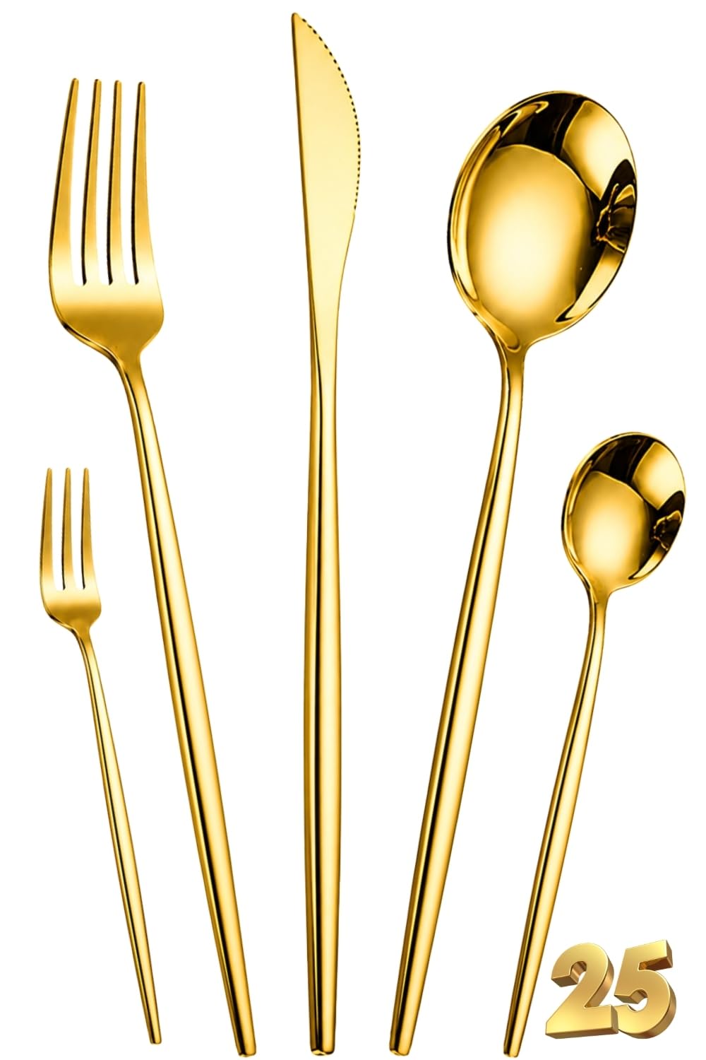 Manishaware Slim Handle Stainless Steel Cutlery Set for Dining Table, Dishwasher Safe Glossy Flatware (6 spoon set+6 forks set+6 Butter knife+6 Dessert Spoon+ 6 Fruit Fork)