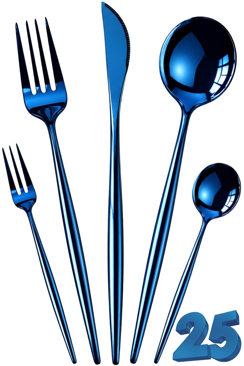 Manishaware Slim Handle Stainless Steel Cutlery Set for Dining Table, Dishwasher Safe Glossy Flatware (6 spoon set+6 forks set+6 Butter knife+6 Dessert Spoon+ 6 Fruit Fork)