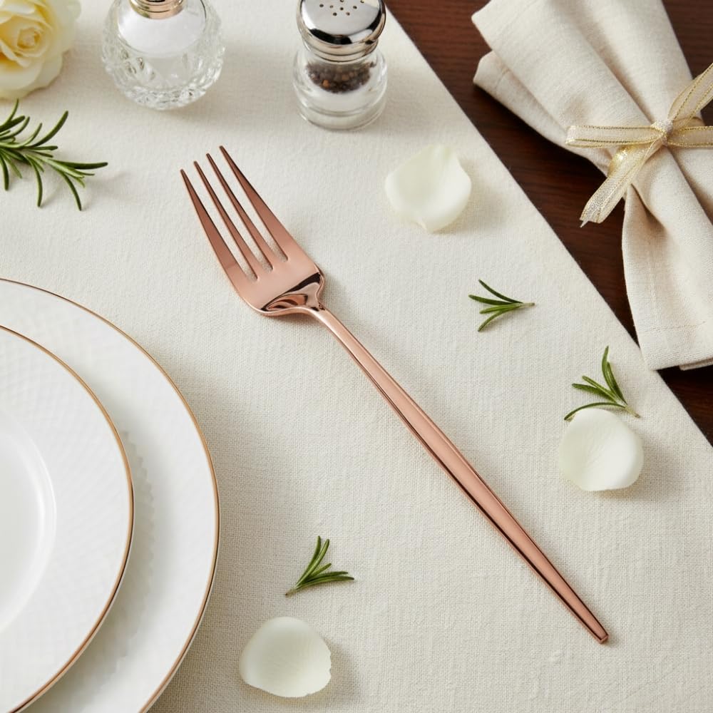 Manishaware 24 Pcs ROSEGOLD Slim Handle Stainless Dinner Steel Fork set for Kitchen or Dining Table