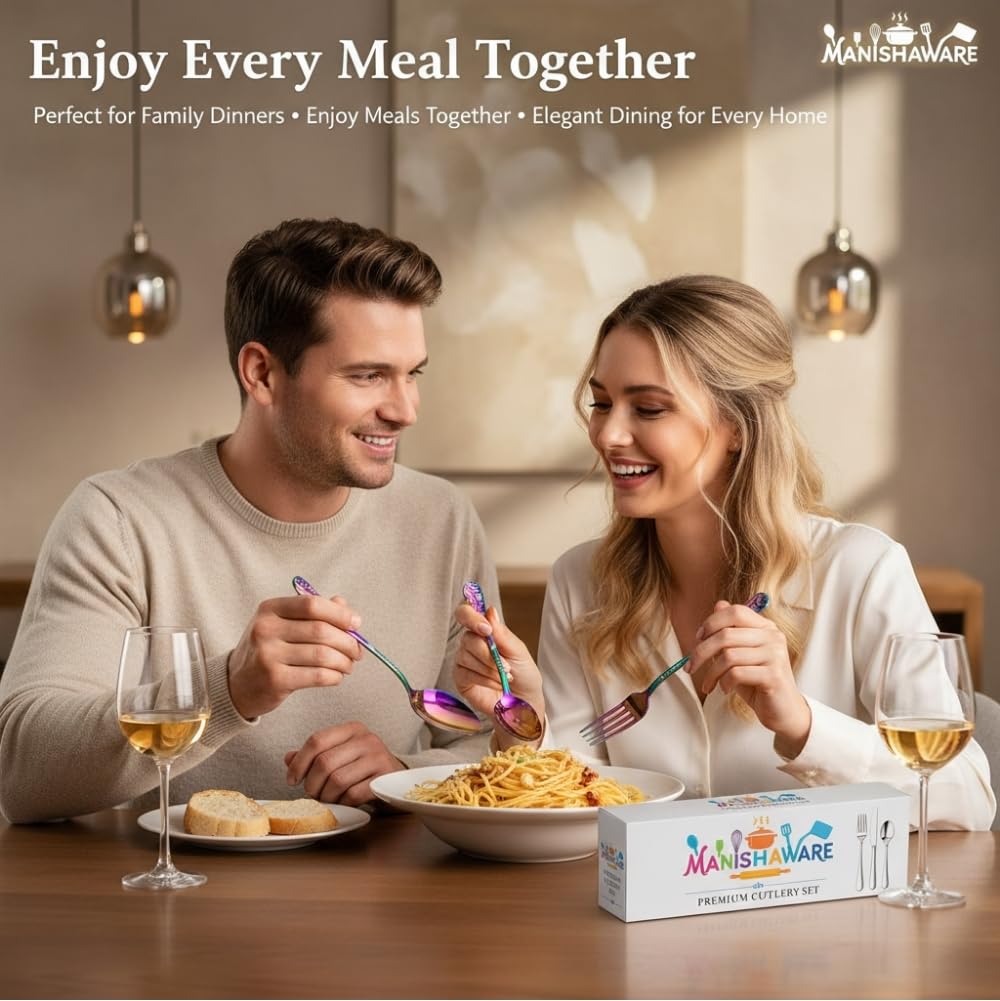 Rose Gold Indian cutlery set with Floral pattern handles, 16 Pcs, a perfect wedding, housewarming, corporate and festival gift