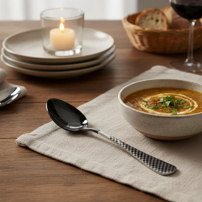 Black Dinner Spoon Checker Design