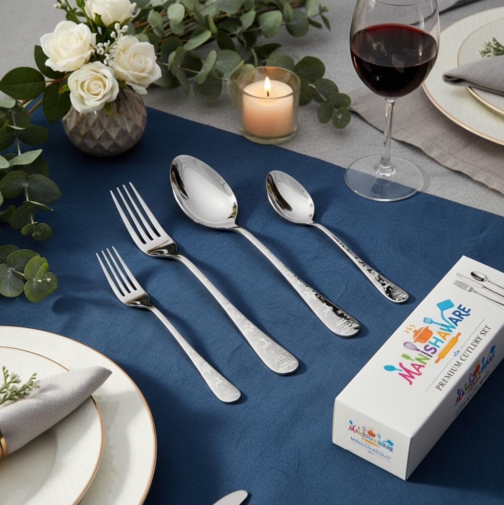 Silver Festive Indian cutlery set, rust resistant stainless steel, a perfect wedding, housewarming, corporate and festival gift
