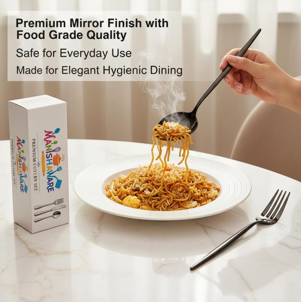 Manishaware Classic Stainless Steel Cutlery Set for Dining Table, Dishwasher Safe Glossy Flatware (Perfect Spoon Fork Set)