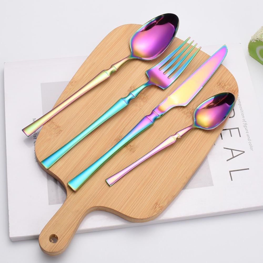 Manishaware Elegant Handle Rainbow 12 Pcs Stainless Steel Cutlery Set for Dining Table, Dishwasher Safe Glossy Flatware (3 spoon set+3 forks set+3 Butter knife+3 Dessert Spoon)