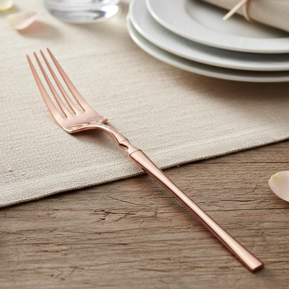 Manishaware 24 Pcs ROSEGOLD Stylish Stainless Dinner Steel Fork set for Kitchen or Dining Table
