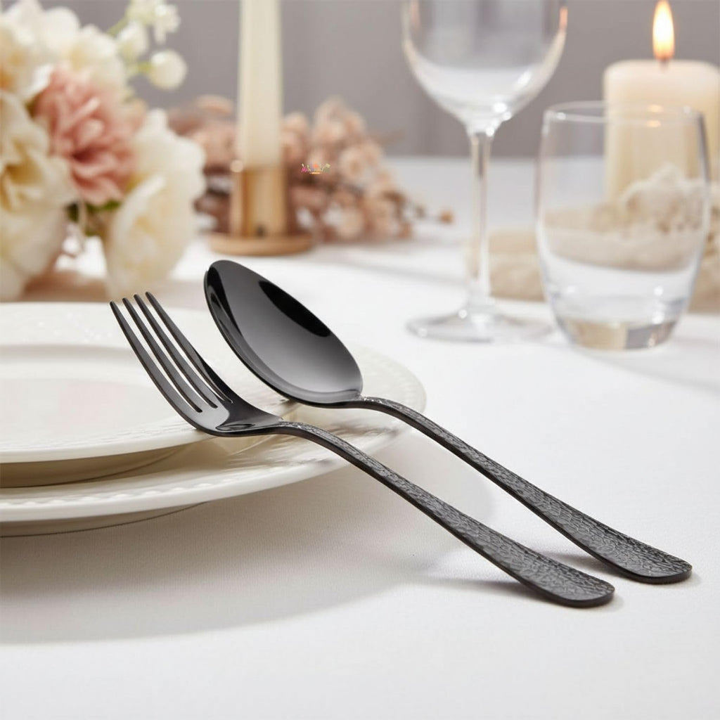 Manishaware Hammered 12 Pcs Stainless Steel Cutlery Set for Dining Table, Dishwasher Safe Glossy Flatware (6 Forks & 6 Spoons)