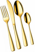Manishaware Mirror Polished Gold 20 Pcs Stainless Steel Cutlery Set for Dining Table, Dishwasher Safe Glossy Flatware (5 spoon set + 5 forks set + 5 Butter knife + 5 Dessert Spoon)