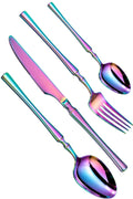 Manishaware Elegant Handle Rainbow 24 Pcs Stainless Steel Cutlery Set for Dining Table, Dishwasher Safe Glossy Flatware (6 spoon set+6 forks set+6 Butter knife+6 Dessert Spoon)