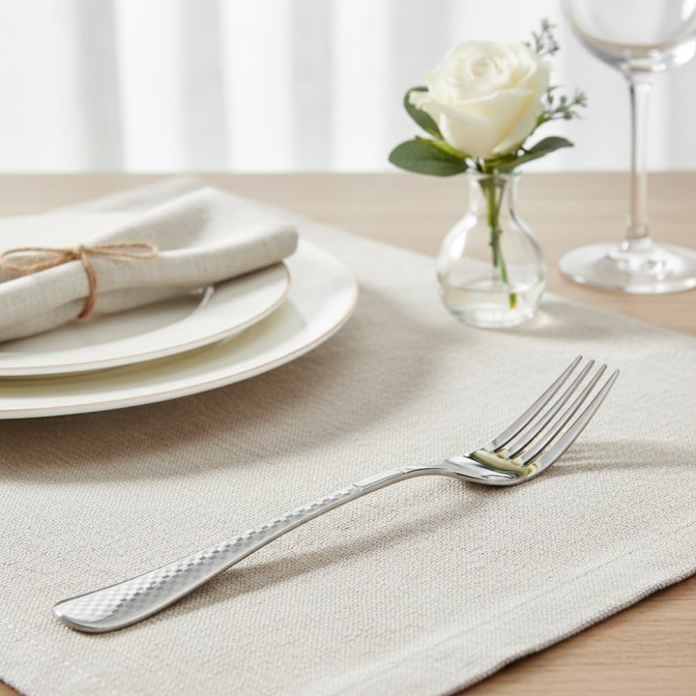 Manishaware 24 Pcs SILVER Checkered Stainless Dinner Steel Fork set for Kitchen or Dining Table