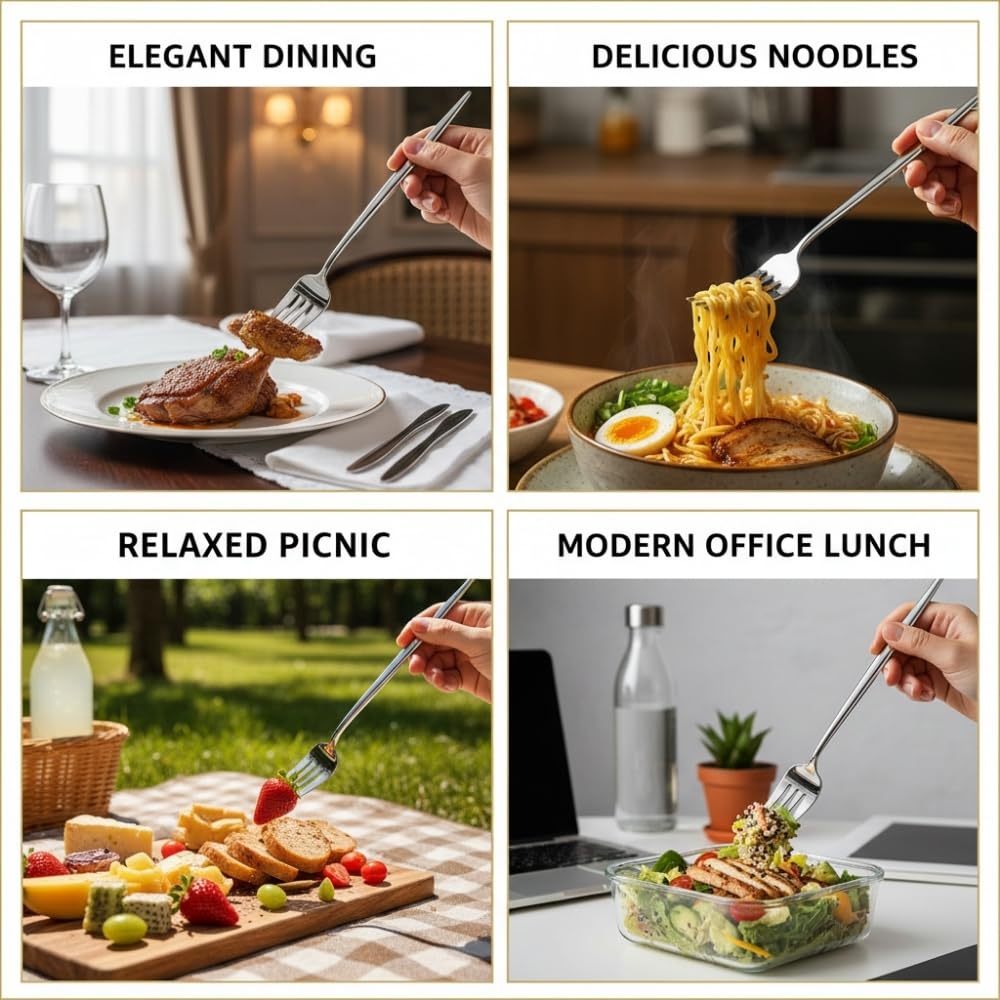Manishaware 24 Pcs SILVER Slim Handle Stainless Dinner Steel Fork set for Kitchen or Dining Table
