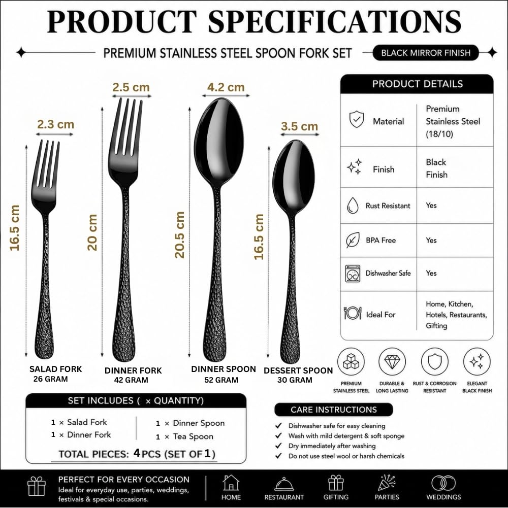 Manishaware Classic Stainless Steel Cutlery Set for Dining Table, Dishwasher Safe Glossy Flatware (Perfect Spoon Fork Set)