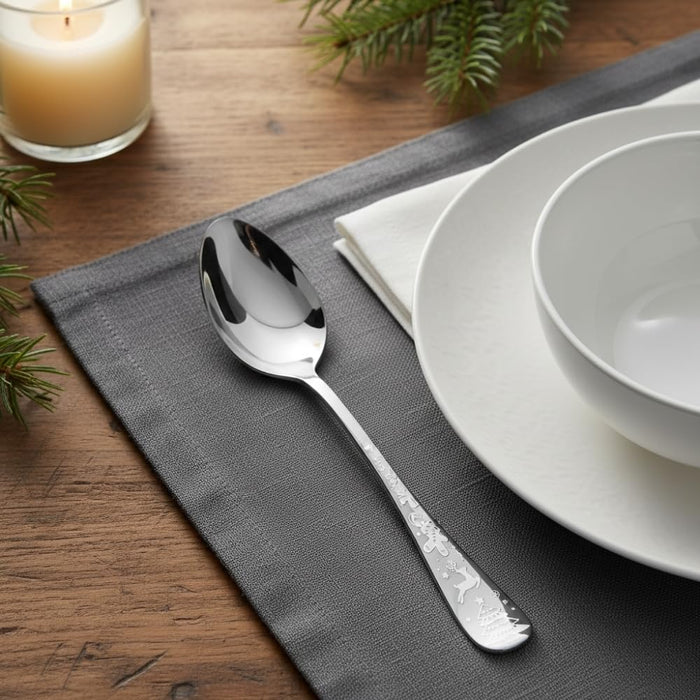 Silver Dinner Spoon Festive Design
