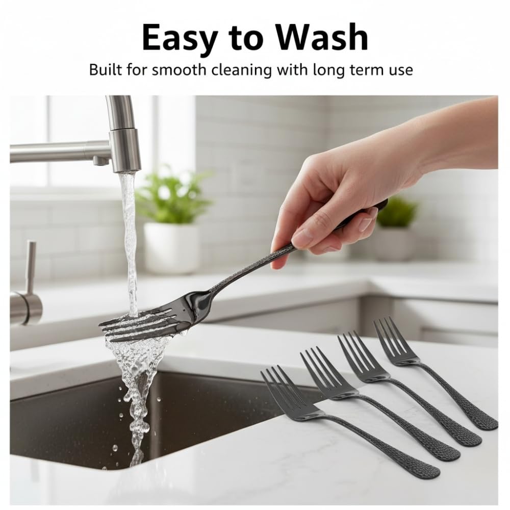 Manishaware Hammered Stainless Dinner Steel Fork set for Kitchen or Dining Table