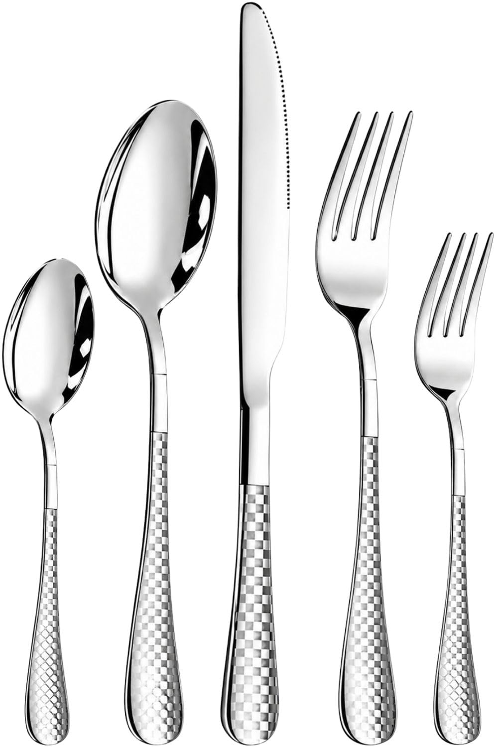 Manishaware Checkered Stainless Steel Cutlery Set for Dining Table, Dishwasher Safe Glossy Flatware (4 spoon set+4 forks set+4 Butter knife+4 Dessert Spoon+ 4 Fruit Fork)