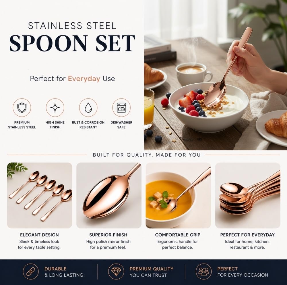 Manishaware Mirror Polished Rose Gold 24 Pcs Stainless Steel Cutlery Set