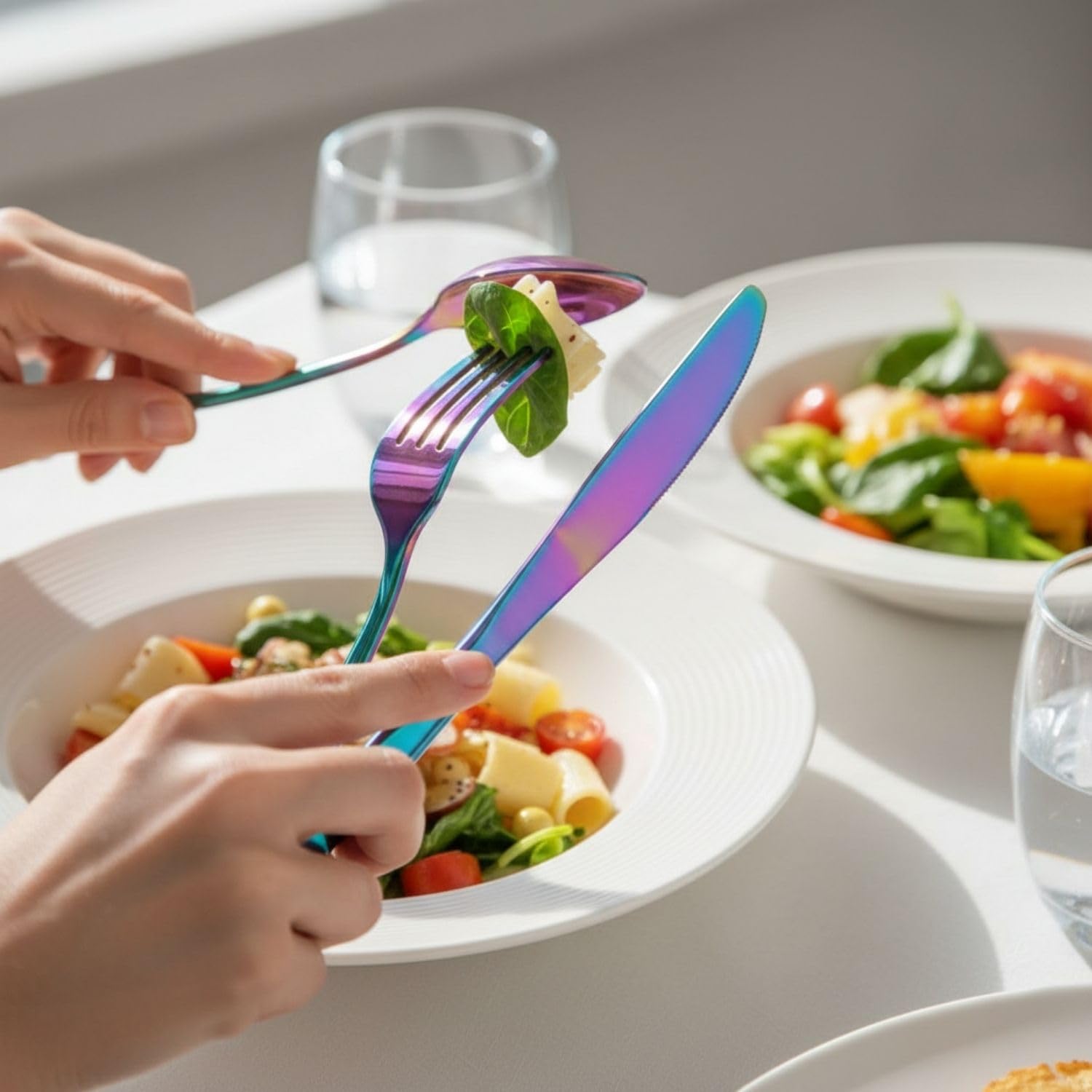 Manishaware Mirror Polished Rainbow 12 Pcs Stainless Steel Cutlery Set for Dining Table, Dishwasher Safe Glossy Flatware (3 spoon set + 3 forks set + 3 Butter knife + 3 Dessert Spoon)