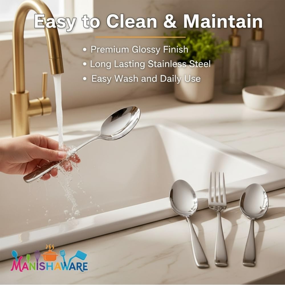 Manishaware Classic Silver 12 Pcs Stainless Steel Cutlery Set for Dining Table, Dishwasher Safe Glossy Flatware