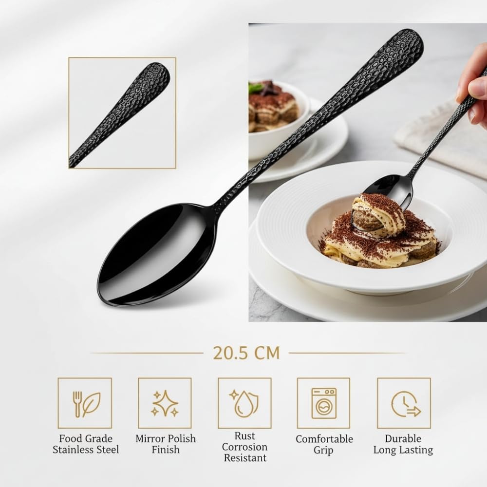 Manishaware Hammered Black 24 Pcs Stainless Steel Cutlery Set