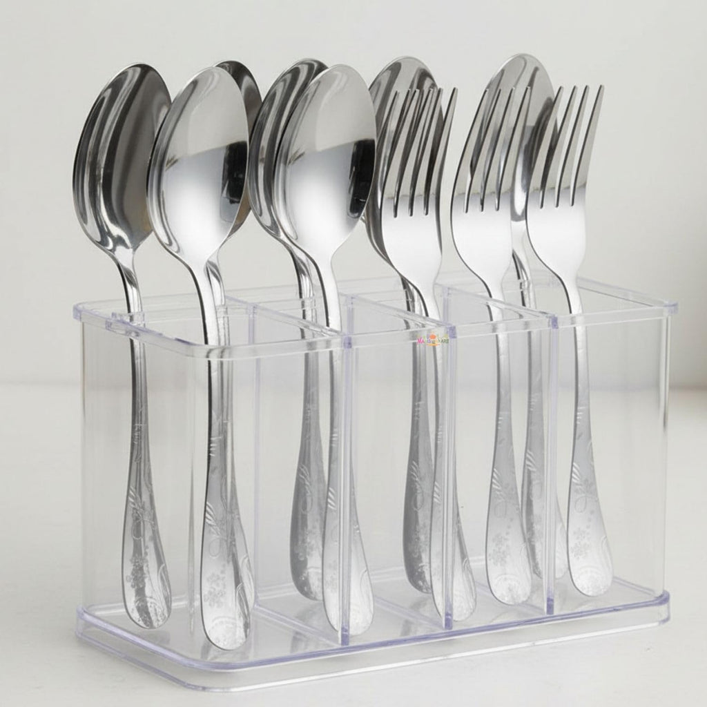 Manishaware Floral 12 Pcs Stainless Steel Cutlery Set for Dining Table, Dishwasher Safe Glossy Flatware (6 Forks & 6 Spoons)