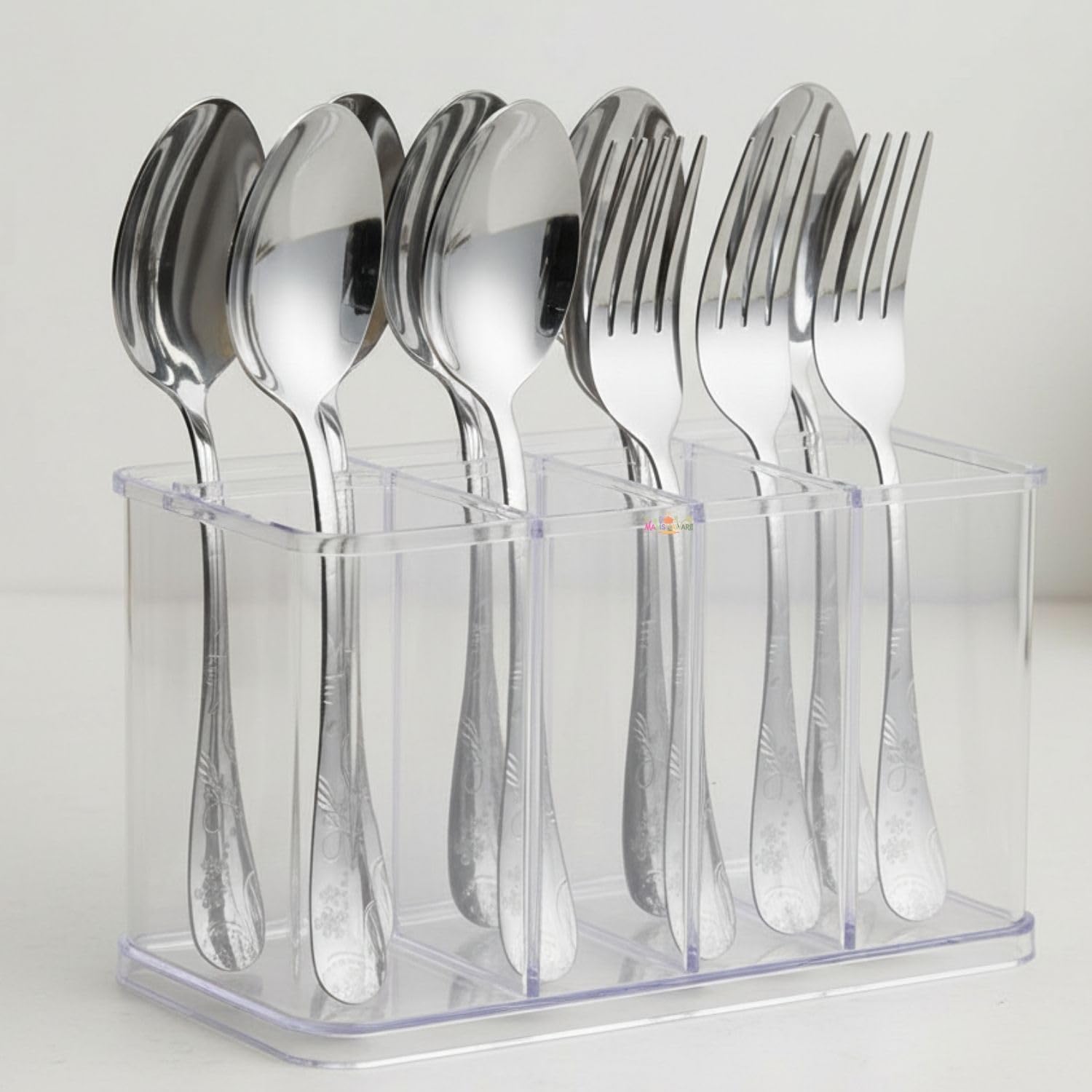 Manishaware Floral 12 Pcs Stainless Steel Cutlery Set for Dining Table, Dishwasher Safe Glossy Flatware (6 Forks & 6 Spoons)