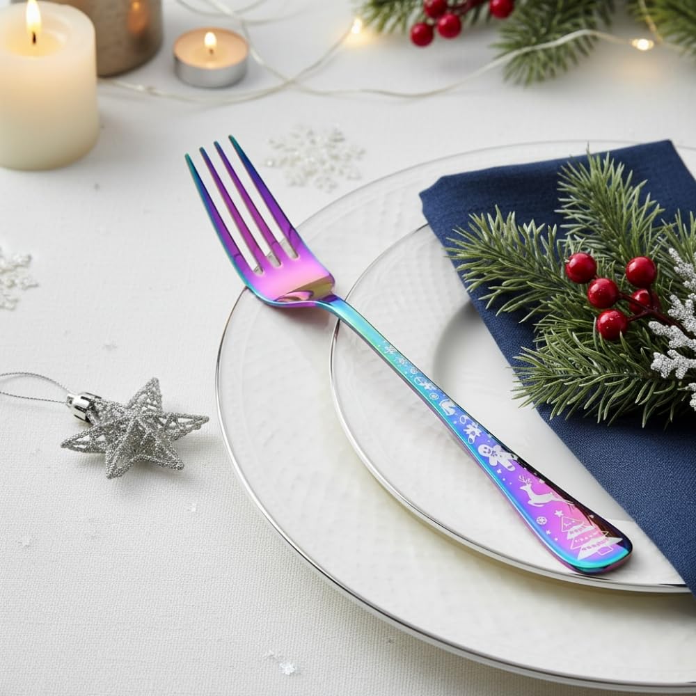 Manishaware Christmas Stainless Dinner Steel Fork set for Kitchen or Dining Table