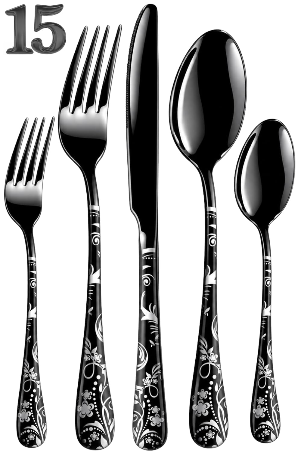 Manishaware Floral Stainless Steel Cutlery Set for Dining Table, Dishwasher Safe Glossy Flatware (4 spoon set+4 forks set+4 Butter knife+4 Dessert Spoon+ 4 FruitFork)