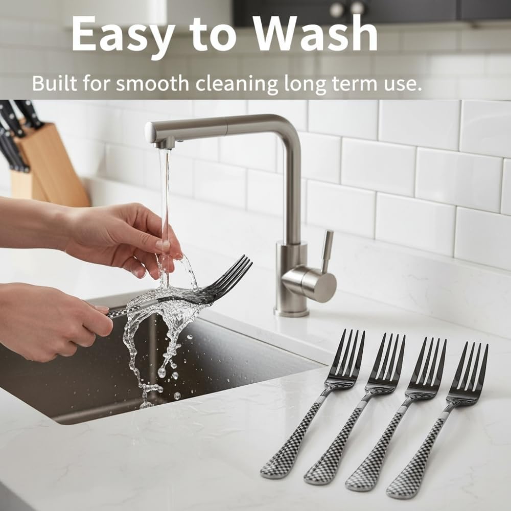 Manishaware Checkered Stainless Dinner Steel Fork set for Kitchen or Dining Table