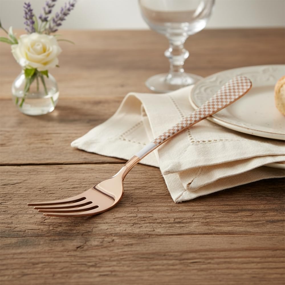 Rosegold Dinner Fork Checker Design