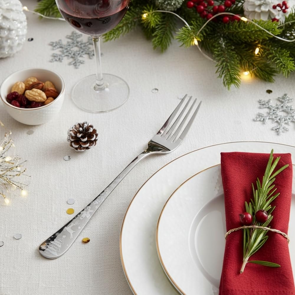 Manishaware Christmas Stainless Dinner Steel Fork set for Kitchen or Dining Table