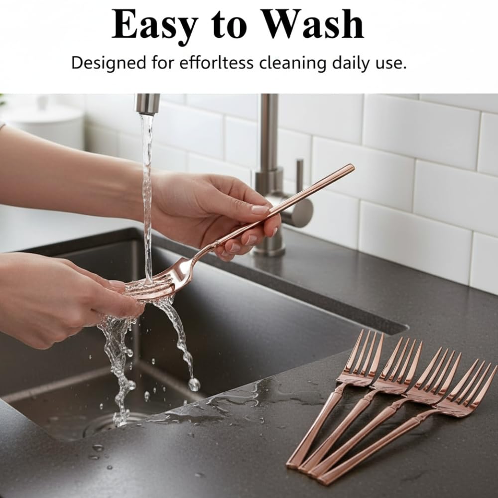 Manishaware 24 Pcs ROSEGOLD Stylish Stainless Dinner Steel Fork set for Kitchen or Dining Table